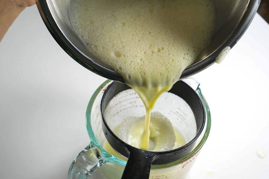 Straining the milk-egg mixture