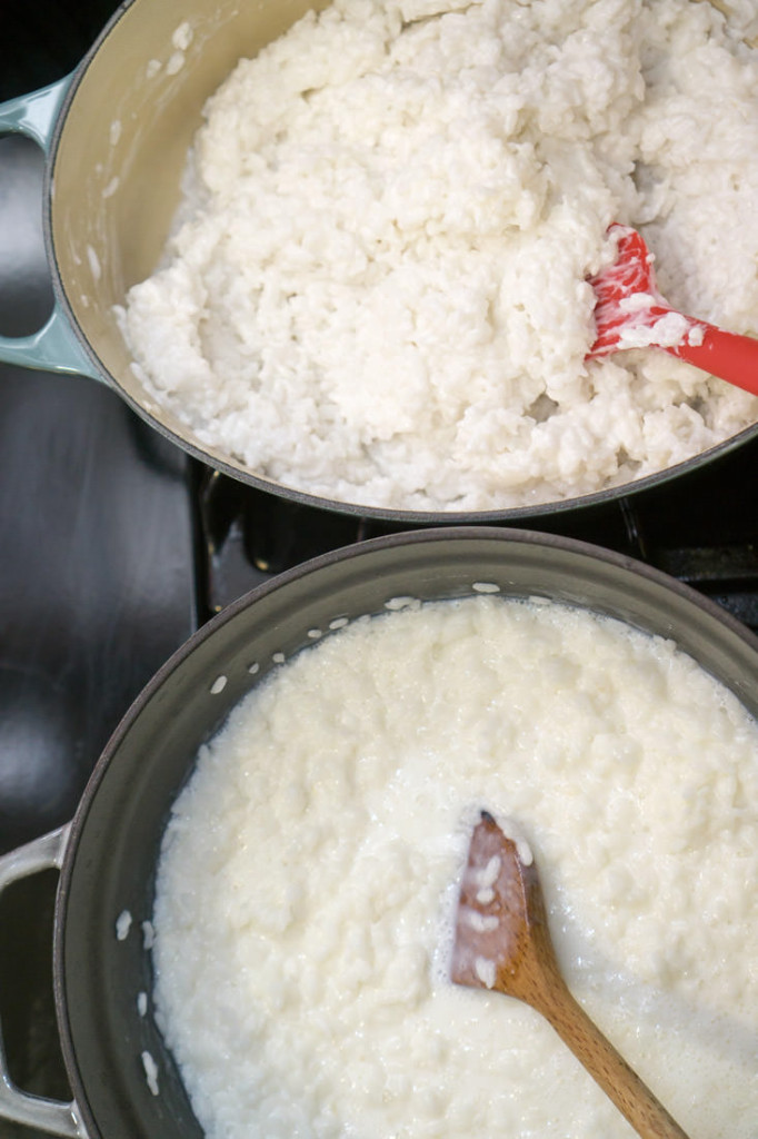 Coconut milk kiribath (top) versus cow's milk kiribath (bottom): the coconut milk version is much richer and creamier (and heavier!)